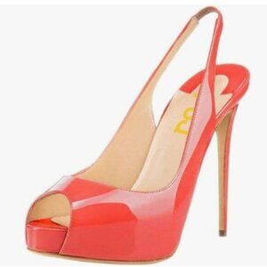 FSJ Red Peep Toe Extreme High Heels Platform Sandals Slingback Stiletto Pumps
